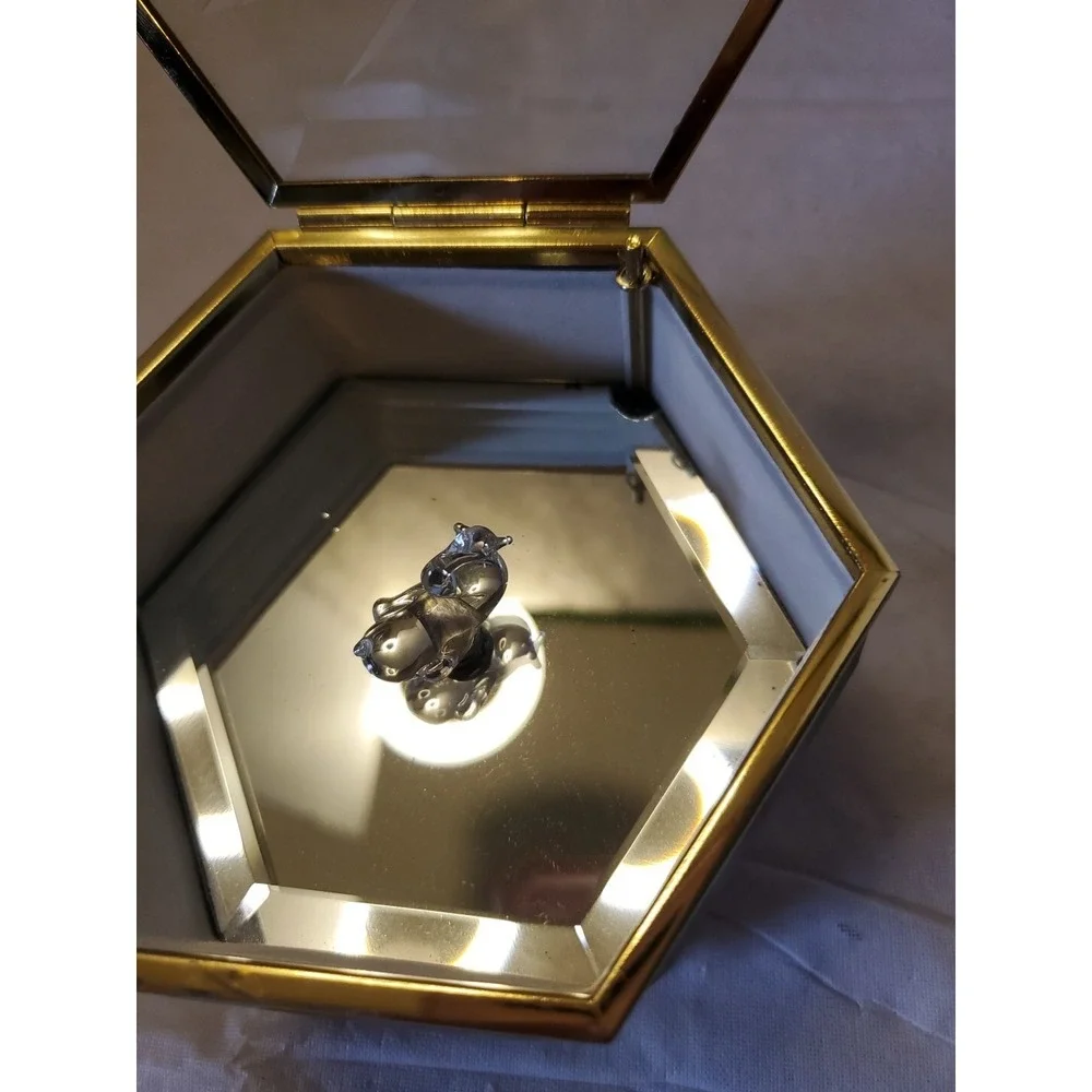 Vintage 1997 Etched Glass Musical Jewelry Box. Mirrored Sides And Glass Swan